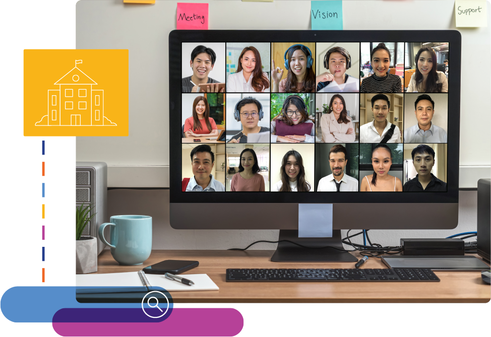 Diverse students connecting online